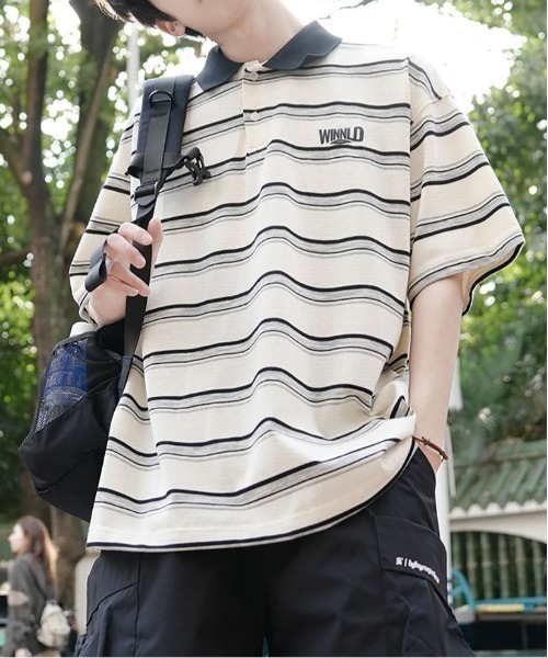 DOUBLE STEAL(ダブルスティール)の「DSマルチボーダーポロTEE(ポロシャツ・メンズ・レッド/ホワイト/グリーン・LARGE/MEDIUM/X-LARGE)」の6枚目の写真