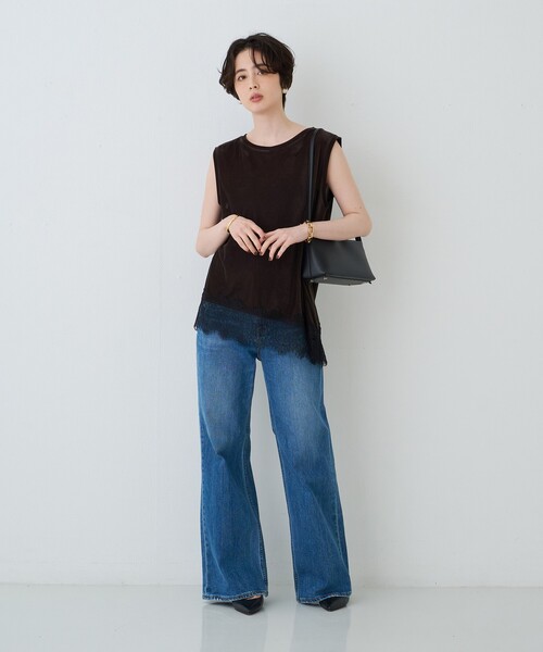 Rouge vif Anna(ルージュヴィフアンナ)の「シアーベロアノースリーブヘムレースカットソー(Tシャツ/カットソー・レディース・ブラック/ダークブラウン・フリー)」の18枚目の写真