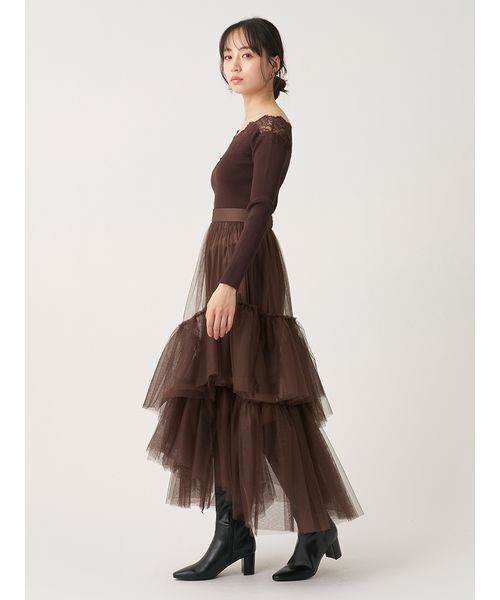 SNIDEL(スナイデル)の「チュールアシメントリーボリュームスカート(スカート・レディース・ブラウン/クリーム・1/0)」の19枚目の写真