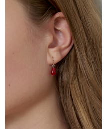 [Silver] Red Drop Jade Earrings (L262MER020)