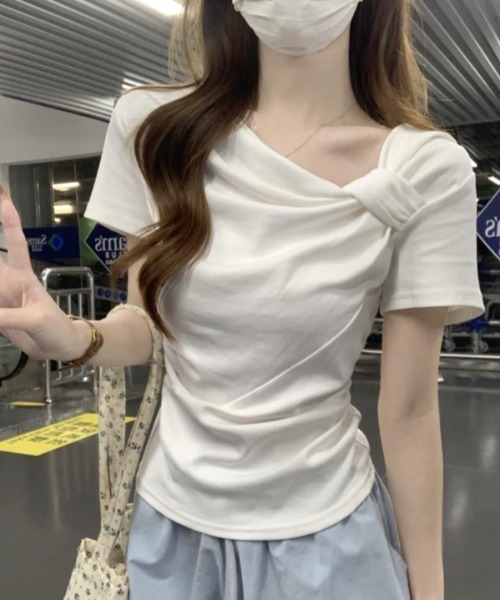 semplice（センプリチェ）の「Ｔシャツ【韓国ファッション】（Tシャツ/カットソー・レディース・ホワイト/ピンク/ブルー・F）」の2枚目の写真