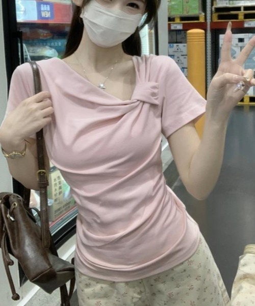 semplice（センプリチェ）の「Ｔシャツ【韓国ファッション】（Tシャツ/カットソー・レディース・ホワイト/ピンク/ブルー・F）」の5枚目の写真