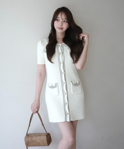 EIMY ISTOIRE（エイミーイストワール）の「【WEB限定カラーあり】E.M ATELIER.KNIT MINI DRESS（ワンピース・レディース・ホワイト/ブラック/ベージュ・FREE）」の2枚目の写真