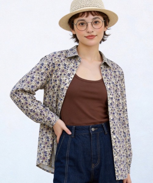 Sew loop(ソーループ)の「綿100%花柄プリント長袖ブラウス(シャツ/ブラウス・レディース・ベージュ系その他・M/L)」の9枚目の写真