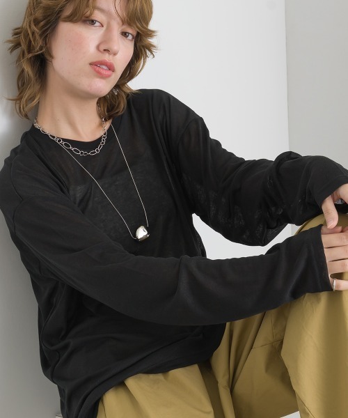 le colis(ルコリ)の「シアー ゆる ロンTEE(Tシャツ/カットソー・レディース・ブラック/杢グレー/オフホワイト・FREE)」の1枚目の写真