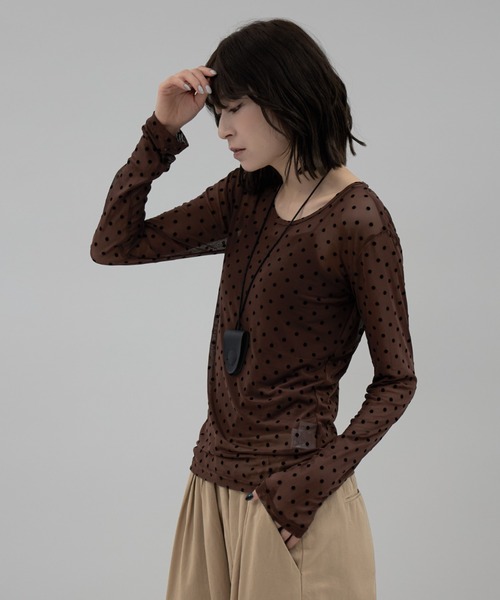 leimn（レイムン）の「フロッキードットプリントチュールトップス（Tシャツ/カットソー・レディース・ブラウン/アイボリー・FREE）」の11枚目の写真