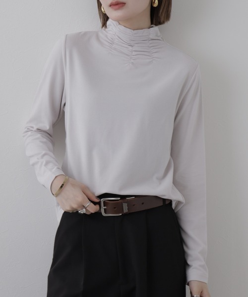 FUNALIVE(ファンアライブ)の「MANIN ボトルネックカットソー 長袖(Tシャツ/カットソー・レディース・ボルドー/ベージュ/ライトグレー・M)」の14枚目の写真