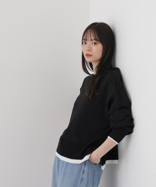 NANO universe(ナノユニバース)の「洗濯機洗可配色ボートネックワイドトップス(ニット/セーター・レディース・キャメル/ホワイト/ブラック・FREE)」の4枚目の写真