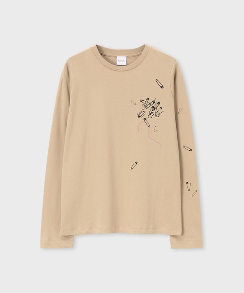 Paul Smith(ポールスミス)の「ウィメンズ "Safty Pins" 長袖Tシャツ / 265229 227V(Tシャツ/カットソー・レディース・ライトベージュ/グレイッシュブルー・MEDIUM)」の3枚目の写真