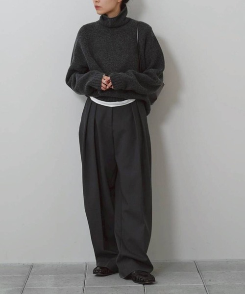 TODAYFUL（トゥデイフル）の「[TODAYFUL/トゥデイフル]Bonding Wide Trousers/ボンディングワイドトラウザーズ/スラックス/ワイドパンツ（スラックス・レディース・ダークグレー/ブラック/カーキ・36/38）」の8枚目の写真