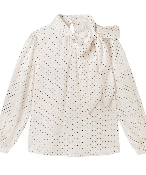 LUCPY(ラクピー)の「ドット柄サイドボウタイブラウス(シャツ/ブラウス・レディース・ホワイト・MEDIUM/LARGE/X-LARGE/SMALL)」の1枚目の写真