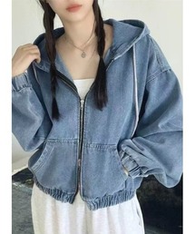 FREE STYLISTS（フリー スタイリスト）の「ダブルジップ フード付きデニムジャケット　パーカー（デニムジャケット）」
