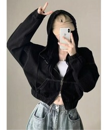 FREE STYLISTS（フリー スタイリスト）の「ダブルジップ フード付きデニムジャケット　パーカー（デニムジャケット）」