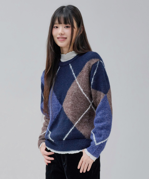 CHASECULT（チェイスカルト）の「レディース アーガイルセーター-FFRG5278D04（ニット/セーター・レディース・ネイビー・90/85）」の2枚目の写真