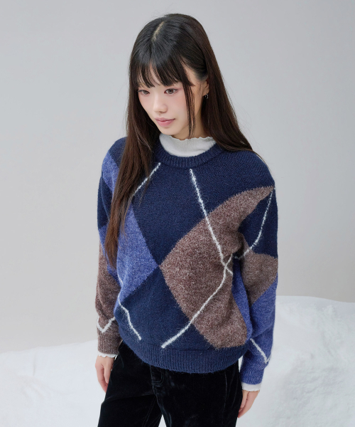 CHASECULT（チェイスカルト）の「レディース アーガイルセーター-FFRG5278D04（ニット/セーター・レディース・ネイビー・90/85）」の3枚目の写真