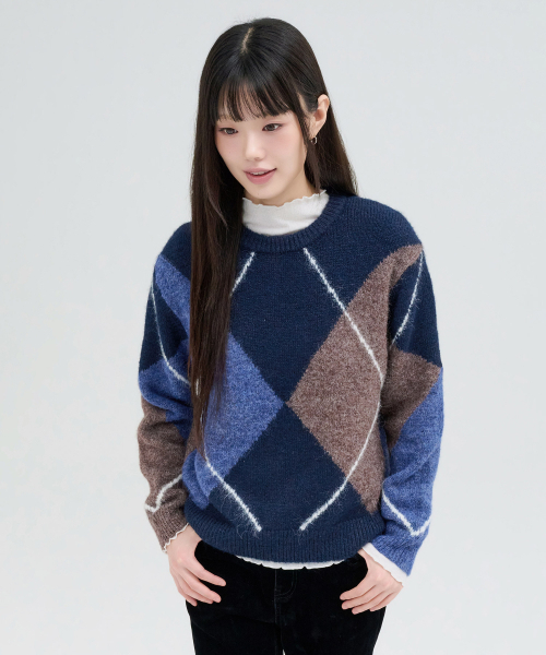 CHASECULT（チェイスカルト）の「レディース アーガイルセーター-FFRG5278D04（ニット/セーター・レディース・ネイビー・90/85）」の4枚目の写真