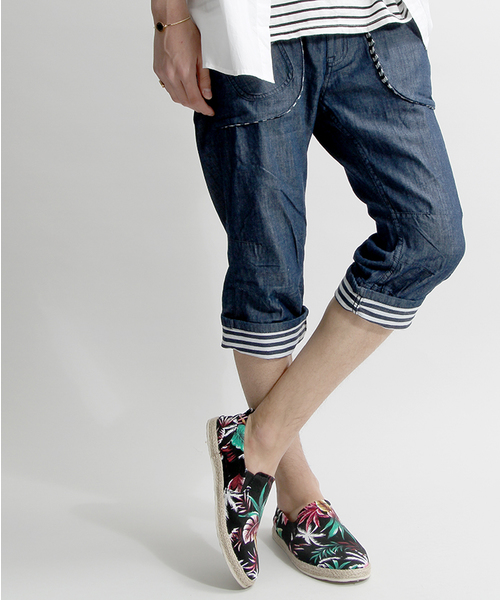 WEGO（ウィゴー）の「WEGO/ウエストリブクロップドパンツ（デニムパンツ・メンズ・ホワイト/ネイビー/ベージュ・MEDIUM/LARGE）」の3枚目の写真