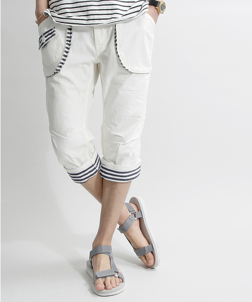 WEGO（ウィゴー）の「WEGO/ウエストリブクロップドパンツ（デニムパンツ・メンズ・ホワイト/ネイビー/ベージュ・MEDIUM/LARGE）」の2枚目の写真