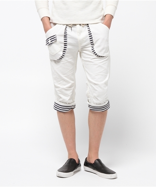 WEGO（ウィゴー）の「WEGO/ウエストリブクロップドパンツ（デニムパンツ・メンズ・ホワイト/ネイビー/ベージュ・MEDIUM/LARGE）」の13枚目の写真