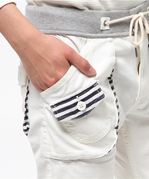 WEGO（ウィゴー）の「WEGO/ウエストリブクロップドパンツ（デニムパンツ・メンズ・ホワイト/ネイビー/ベージュ・MEDIUM/LARGE）」の9枚目の写真