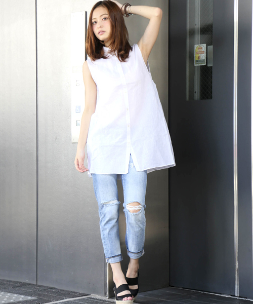 Denime(ドゥニーム)の「メンアサノースリーブワンピ-ス(ワンピース・レディース・サックスブルー/ブルー系その他/ホワイト・FREE)」の14枚目の写真