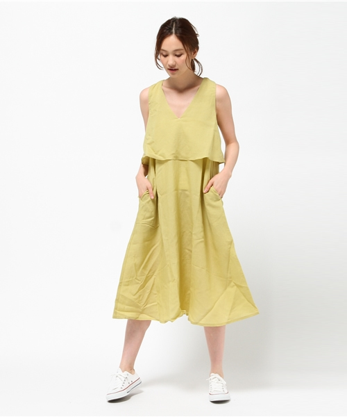 LBC（エルビーシー）の「BBリヨセルラミーローンVネックタンクワンピース（ワンピース・レディース・イエロー/ネイビー/ブラック・MEDIUM）」の3枚目の写真