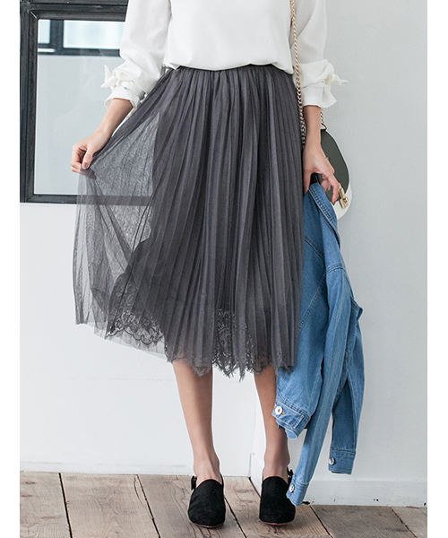 fifth（フィフス）の「プリーツレースミディスカート（スカート・レディース・ブラック/グレー/ブラウン/ベージュ・MEDIUM）」の2枚目の写真