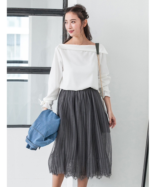 fifth（フィフス）の「プリーツレースミディスカート（スカート・レディース・ブラック/グレー/ブラウン/ベージュ・MEDIUM）」の14枚目の写真