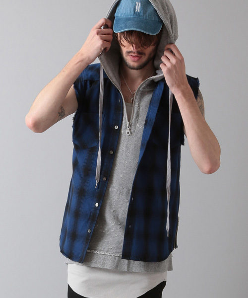 NO ID.（ノーアイディ）の「mhs995-CﾈﾙｵﾝﾌﾞﾚｰﾁｪｯｸｶｯﾄｵﾌｽﾘｰﾌﾞSH（シャツ/ブラウス・メンズ・グレー/ブルー/イエロー/グリーン/レッド・2/1）」の4枚目の写真