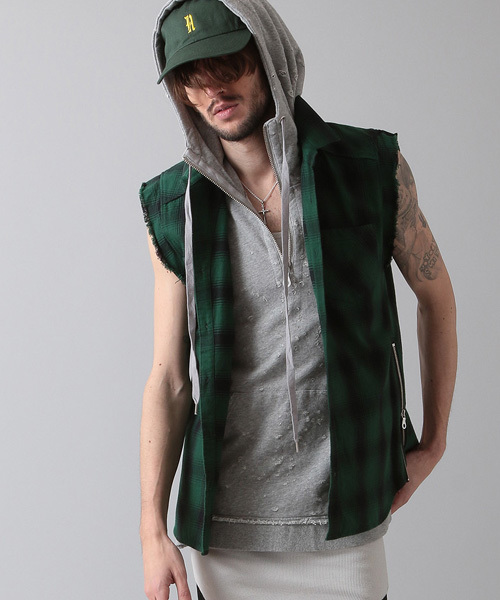 NO ID.（ノーアイディ）の「mhs995-CﾈﾙｵﾝﾌﾞﾚｰﾁｪｯｸｶｯﾄｵﾌｽﾘｰﾌﾞSH（シャツ/ブラウス・メンズ・グレー/ブルー/イエロー/グリーン/レッド・2/1）」の3枚目の写真