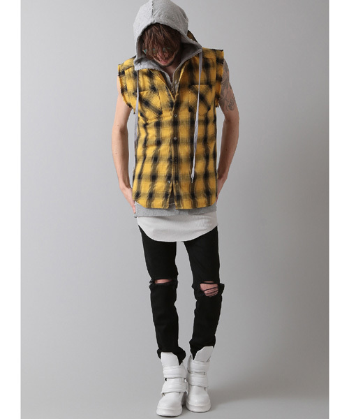 NO ID.（ノーアイディ）の「mhs995-CﾈﾙｵﾝﾌﾞﾚｰﾁｪｯｸｶｯﾄｵﾌｽﾘｰﾌﾞSH（シャツ/ブラウス・メンズ・グレー/ブルー/イエロー/グリーン/レッド・2/1）」の10枚目の写真