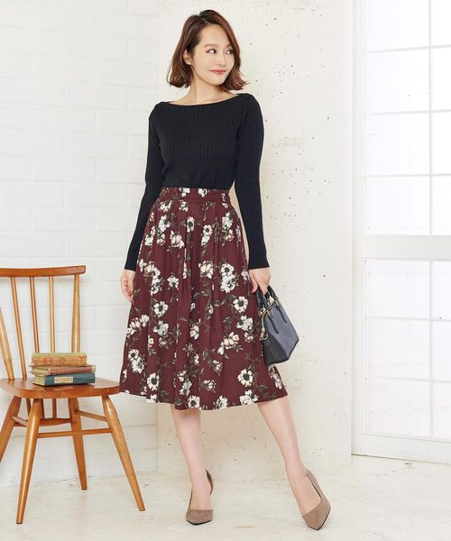 KOBE LETTUCE（コウベレタス）の「ミディ丈花柄フレアスカート＊レディース/ボトムス/ひざ下[M2266]神戸レタス（スカート・レディース・ブラック/ベージュ/ボルドー・FREE）」の8枚目の写真