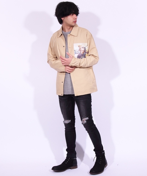 ８(eight)（エイト）の「コーチジャケット フォト バックプリント（ブルゾン・メンズ・ホワイト/ブラック/ベージュ・MEDIUM/LARGE）」の8枚目の写真