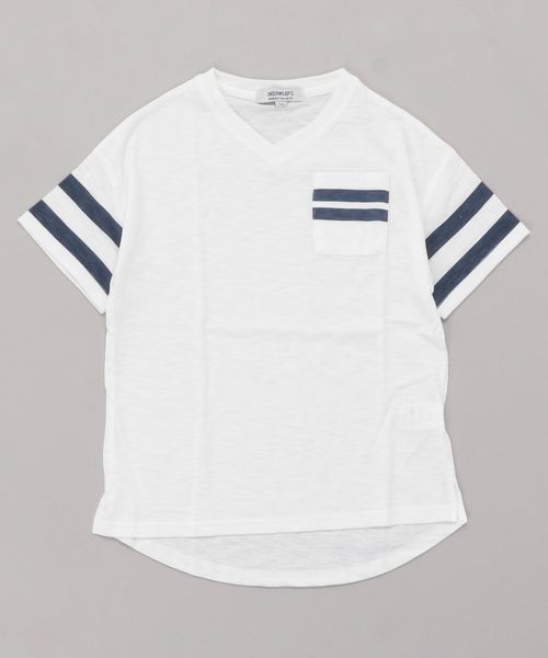 go slow caravan（ゴースローキャラバン）の「UNDERWRAPS / アンダーラップス　スラブ天竺ポケ付きＶネックＴシャツ (M4)（Tシャツ/カットソー・キッズ・ホワイト/イエロー・130/140/150/160）」の2枚目の写真