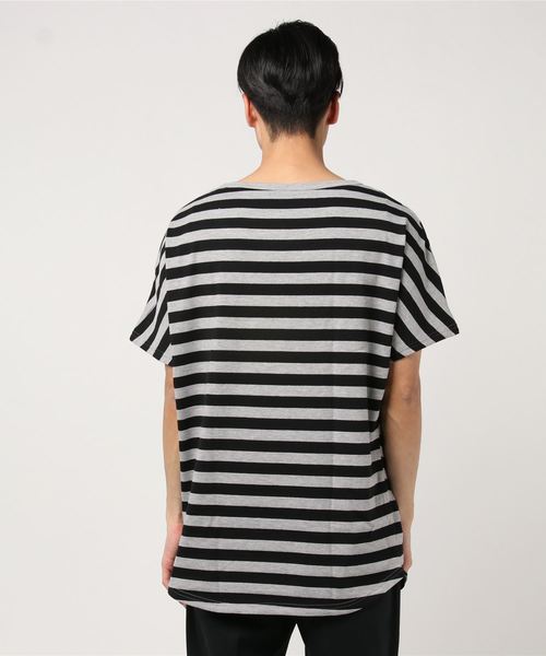 SHISKY(シスキー)の「ボーダードルマン半袖Tシャツ(Tシャツ/カットソー・メンズ・ベージュ/ホワイト×ブラック/杢グレー/ホワイト×ネイビー・M/L)」の6枚目の写真