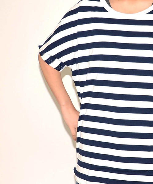 SHISKY(シスキー)の「ボーダードルマン半袖Tシャツ(Tシャツ/カットソー・メンズ・ベージュ/ホワイト×ブラック/杢グレー/ホワイト×ネイビー・M/L)」の15枚目の写真
