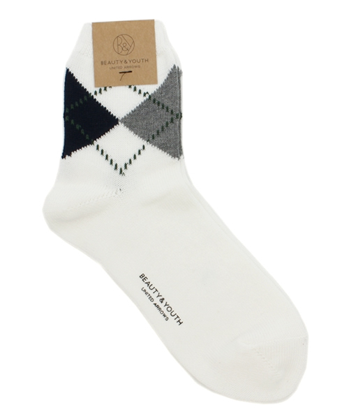 BEAUTY&YOUTH UNITED ARROWS（ビューティーアンドユースユナイテッドアローズ）の「BY　アーガイル クウォーターソックス（ソックス/靴下・メンズ・ホワイト/グレー・F）」の6枚目の写真