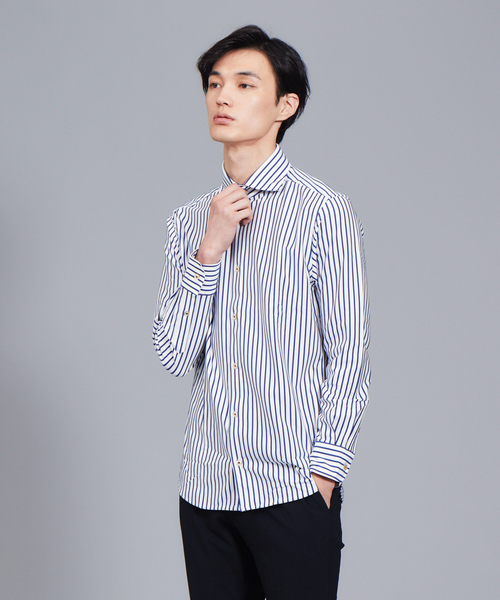 RECENCY OF MINE(リーセンシー オブ マイン)の「【Recency of Mine】コンパクトモックロディ太ストライプ(シャツ/ブラウス・メンズ・ネイビー/ブルー・44/46/48/50)」の2枚目の写真