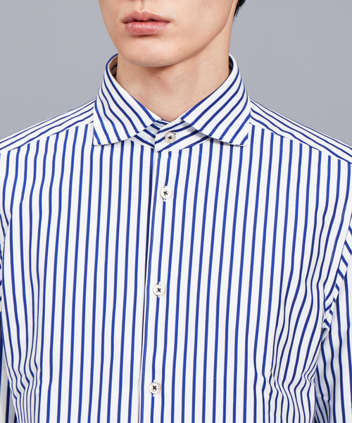 RECENCY OF MINE(リーセンシー オブ マイン)の「【Recency of Mine】コンパクトモックロディ太ストライプ(シャツ/ブラウス・メンズ・ネイビー/ブルー・44/46/48/50)」の6枚目の写真