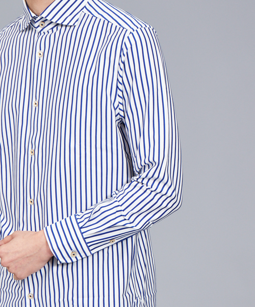 RECENCY OF MINE(リーセンシー オブ マイン)の「【Recency of Mine】コンパクトモックロディ太ストライプ(シャツ/ブラウス・メンズ・ネイビー/ブルー・44/46/48/50)」の7枚目の写真