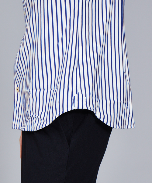 RECENCY OF MINE(リーセンシー オブ マイン)の「【Recency of Mine】コンパクトモックロディ太ストライプ(シャツ/ブラウス・メンズ・ネイビー/ブルー・44/46/48/50)」の8枚目の写真