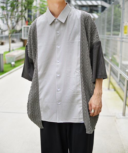 kutir(クティール)の「切り替えルーズシャツ(シャツ/ブラウス・メンズ・ネイビー/グレー・MEDIUM/LARGE)」の1枚目の写真