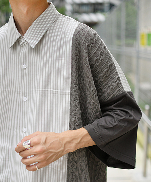 kutir(クティール)の「切り替えルーズシャツ(シャツ/ブラウス・メンズ・ネイビー/グレー・MEDIUM/LARGE)」の4枚目の写真