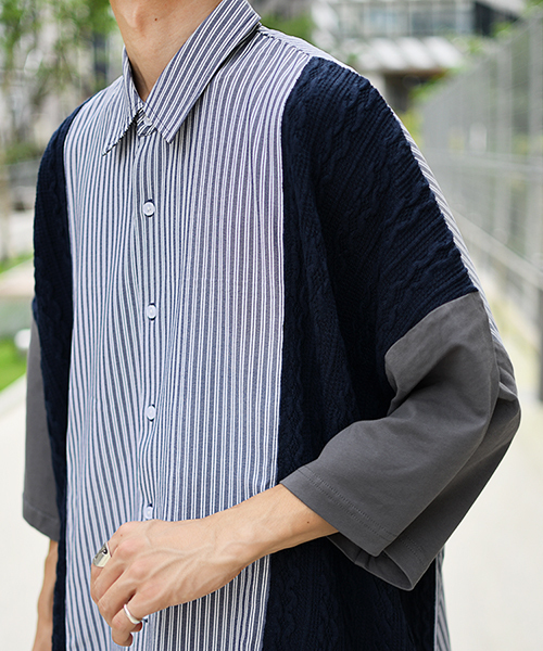 kutir(クティール)の「切り替えルーズシャツ(シャツ/ブラウス・メンズ・ネイビー/グレー・MEDIUM/LARGE)」の6枚目の写真