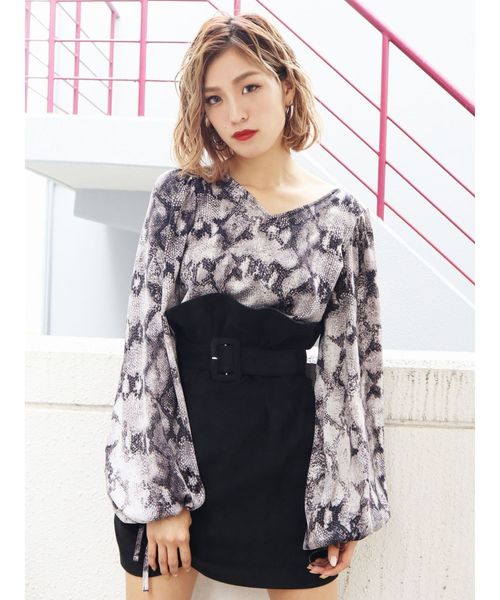EMODA(エモダ)の「ストリングパフロングトップ(Tシャツ/カットソー・レディース・ブラック/その他/オレンジ・FREE)」の3枚目の写真