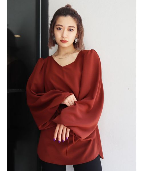 EMODA(エモダ)の「ストリングパフロングトップ(Tシャツ/カットソー・レディース・ブラック/その他/オレンジ・FREE)」の11枚目の写真