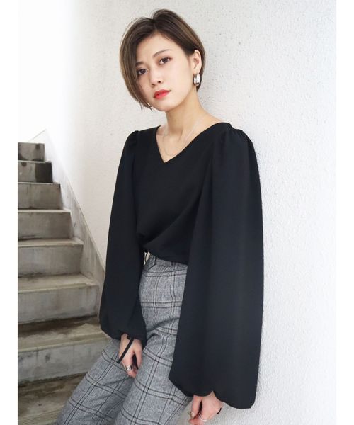 EMODA(エモダ)の「ストリングパフロングトップ(Tシャツ/カットソー・レディース・ブラック/その他/オレンジ・FREE)」の17枚目の写真