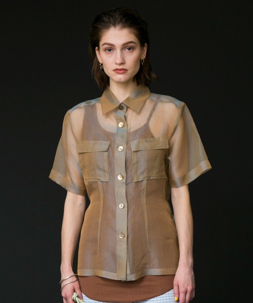 MAISON SPECIAL（メゾンスペシャル）の「シルクオーガンジーシャツ【MAISON SPECIAL/メゾンスペシャル】（シャツ/ブラウス・レディース・ベージュ/グリーン・FREE）」の6枚目の写真