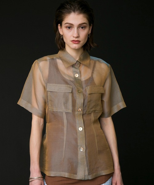 MAISON SPECIAL（メゾンスペシャル）の「シルクオーガンジーシャツ【MAISON SPECIAL/メゾンスペシャル】（シャツ/ブラウス・レディース・ベージュ/グリーン・FREE）」の14枚目の写真