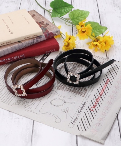 axes femme（アクシーズファム）の「プチビジューバックルベルト（ベルト・レディース・ブラック/ブラウン・MEDIUM）」の2枚目の写真